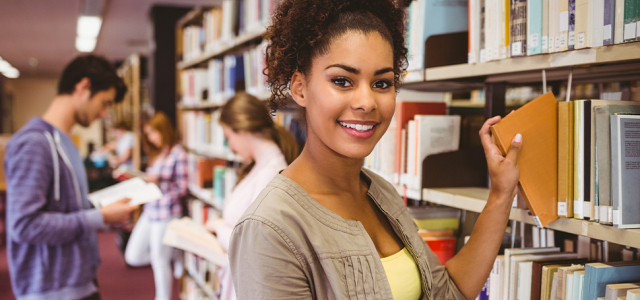 Woman in library